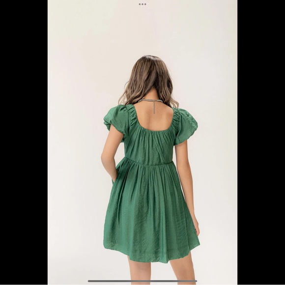 Libe Workshop Emerald Green Puff Sleeve Mini Dress - Picture 3 of 6
